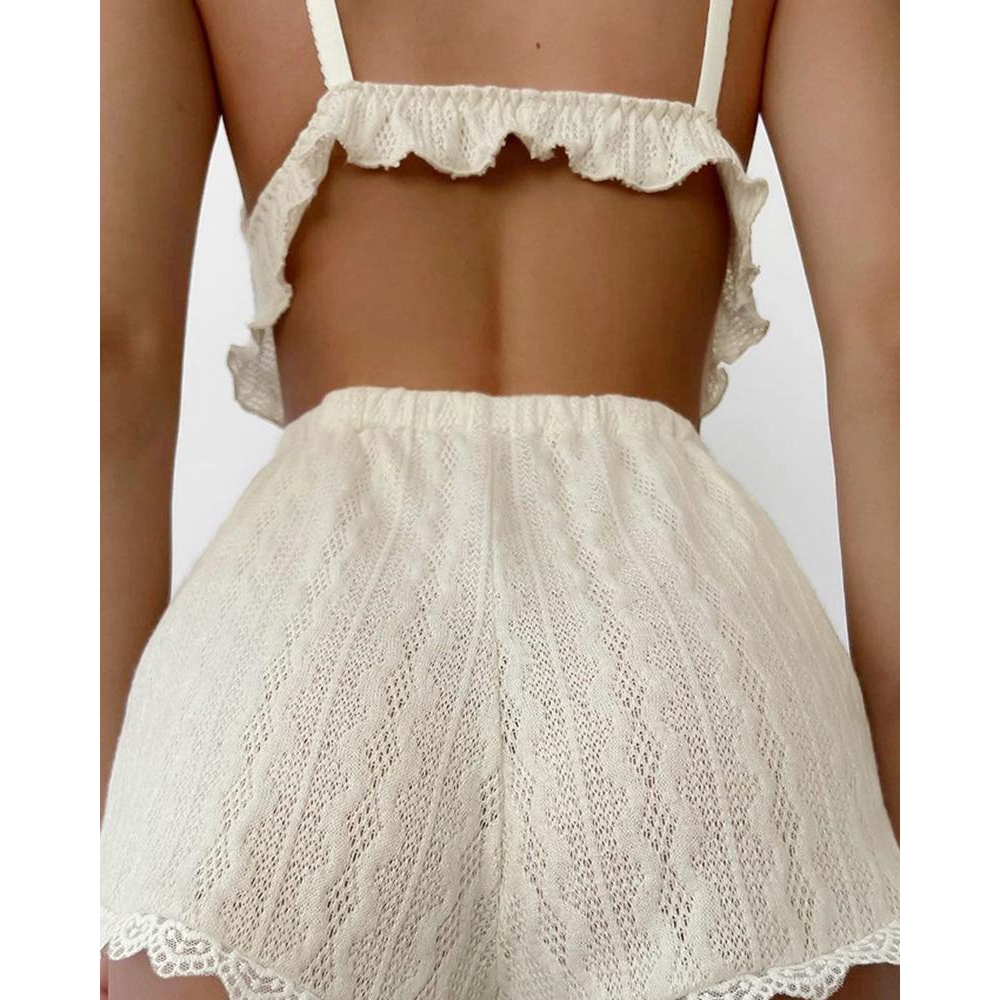 Lace Trim Ruffle Hem Cable Tex - Cami Top Lace ulasan dan harga